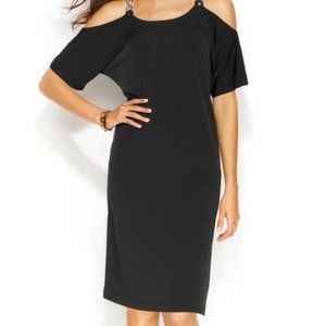 Michael Kors Black Medium Cold Shoulder Silver Chain Accent cocktail dress
